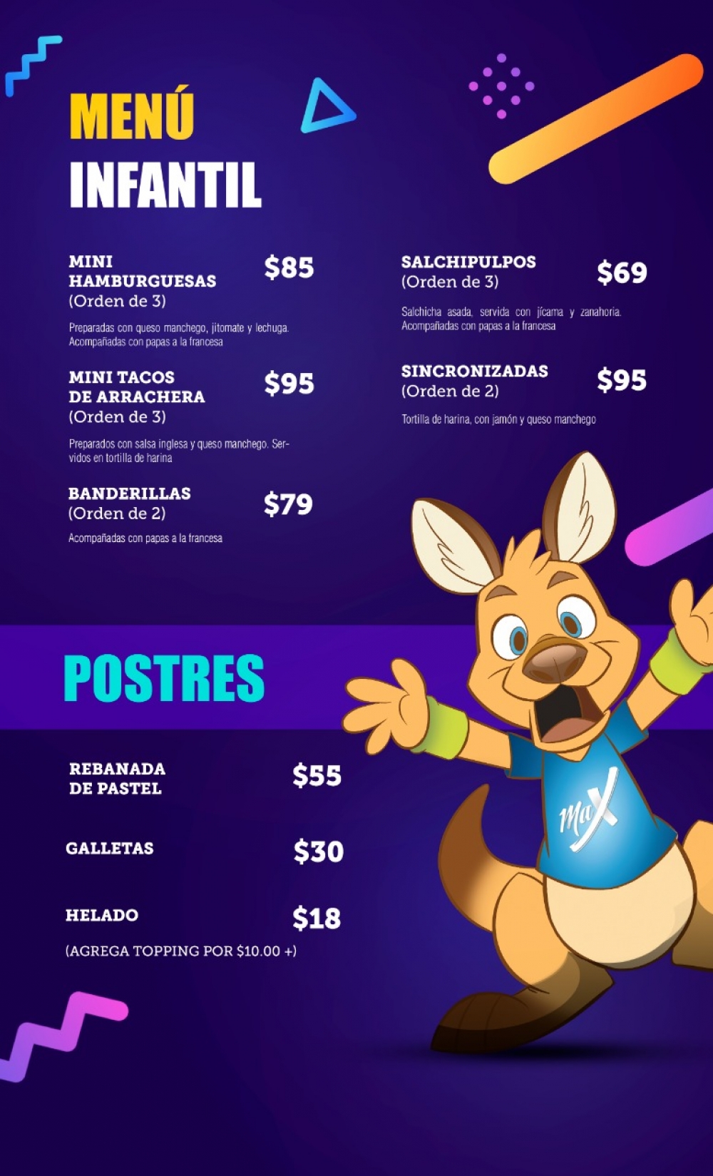 Menú Infantil y Postres