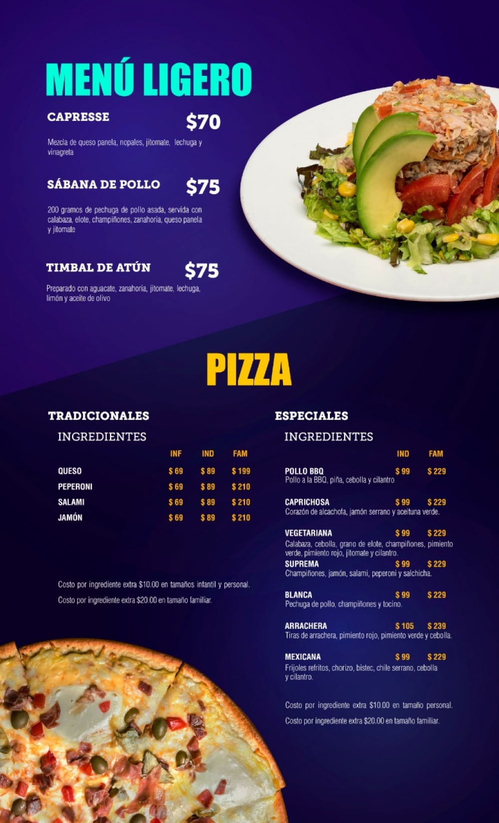 Menú Ligero y Pizza