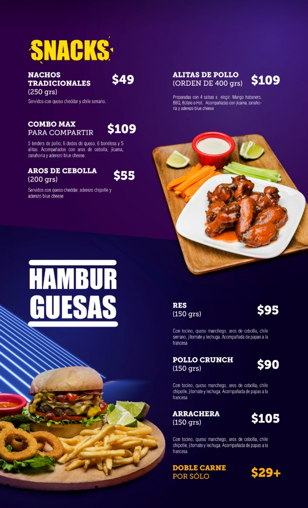 Snacks y Hamburguesas